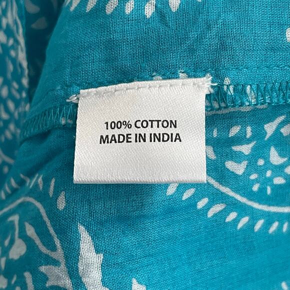 NWT Tuckernuck Tropical Teal Lantern Block Print Tie Neck Caftan Dress Large - Picture 7 of 7